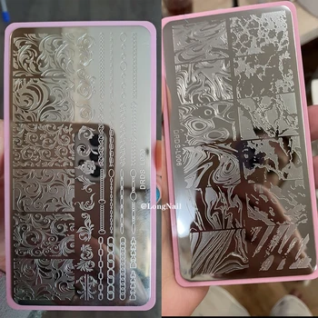 Nagelstempelplatten, Baumrinde-Muster, Blätter, Whirlpool, Bild, Edelstahl-Schablone, Nagelkunst-Stempel