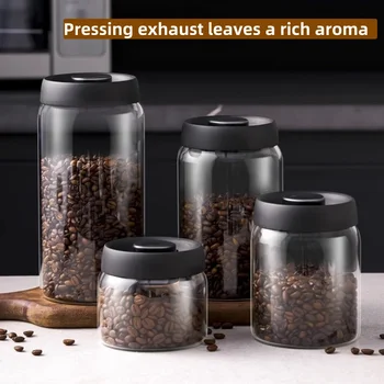 Multi Kapazität Schwarz Deckel Kaffeekanne Manuelle Vakuum Feuchtigkeit-beständig Lagerung Topf Küche Glas