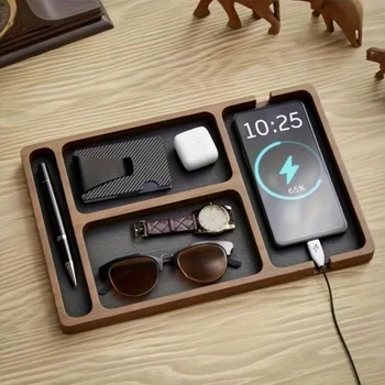 Holz-Aufbewahrungsbox für den Schreibtisch, geeignet für Handys, Brillen, Kopfhörer und verschiedene