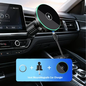 30W Schnelles Magnetisches Kfz-Wireless-Ladegerät, LED-Licht Handyhalterung für iPhone 12, 13, 14, 15, 16, 17