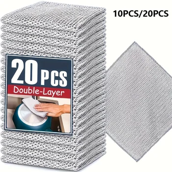 Verdickt Stahl Draht Reinigung Tuch Nicht-Scratch Doppel-schicht Eisen Mikrofaser Mesh Dishrag Waschen Topf