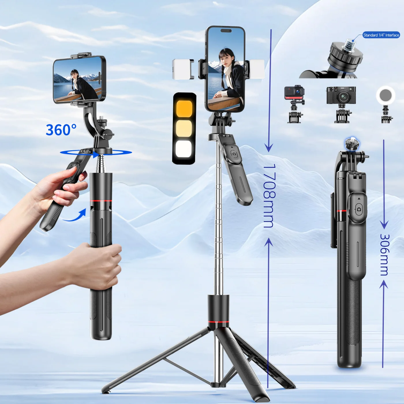 MEUYAG Selfie Stick-Stativ mit 1708 mm langem