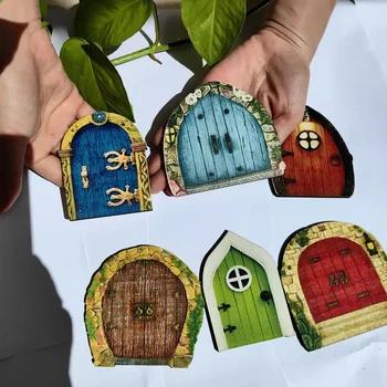 Holz Fee Tür Fenster Tor DIY Fee Garten Haus Dekor Zwerg Elf Tür Figuren Dekorationen Mini Ornamente (6 Stück)