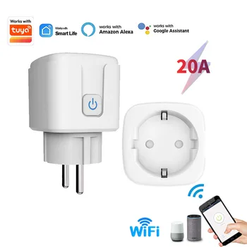 Tuya WiFi Smart Steckdose 16A/20A EU Smart Socket mit Stromüberwachung und Zeitschaltuhr, Smart Life