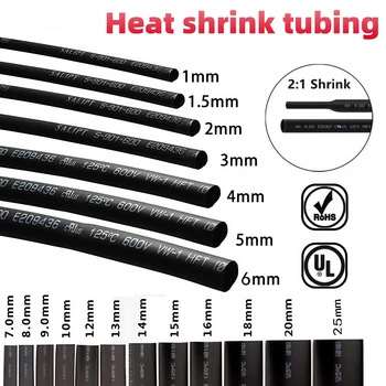 Schrumpf schlauch schwarz 1mm 1.5mm 2mm 2.5mm 3mm 3.5mm 4mm 5mm 6mm 9mm 18mm 22mm 50mm Telefon ladekabel