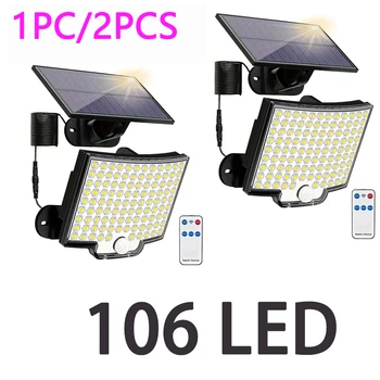 106LED Solar Außen Lichter Motion Sensor Fernbedienung Wand Flut Lampe Sicherheit Wasserdichte Terrasse Garten