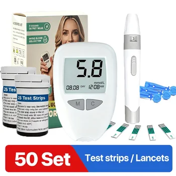 Medizinisches Glukometer 50 Stück Teststreifen Lanzetten Blutzuckermessgerät Set Zuckermonitor Glukometer