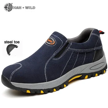 Männer Sicherheit Arbeit Schuhe Mode Atmungsaktive Stahl Kappe Slip Auf Casual Schuh Herren Arbeits