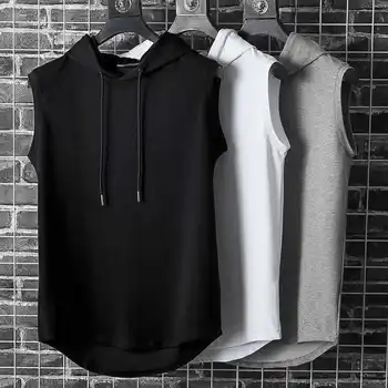 Einfarbig 2023 Marke Neue männer Tank Tops Weste Ärmellose T-shirts Für Männliche Mit Kapuze Mann Westen Tops