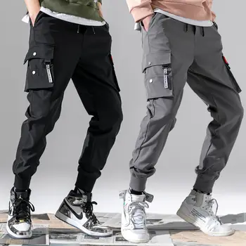 Trendige einfarbige Hose, Herren-Cargohose mit mehreren Klappentaschen, lockere, lässige Outdoor-Hose